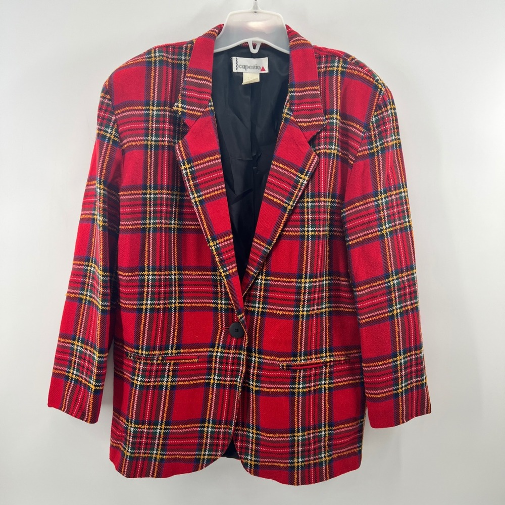 Vintage Capezio Blazer Sz S Tartan Plaid Wool Blend Oversized Academia 90s RARE!